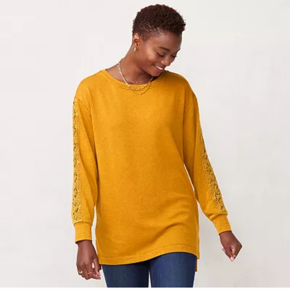 NWT LC Lauren Conrad Lace-Trim Tunic Top (Gold) Size XL